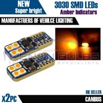 2x T10 W5W 501 3030 8 SMD BRIGHT AMBER BULBS CANBUS INDICATOR SIDE REP..